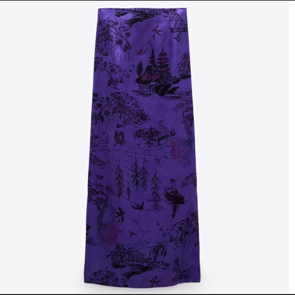 NWT ZARA Piped Printed Pencil Skirt Purple S - Picture 4 of 6
